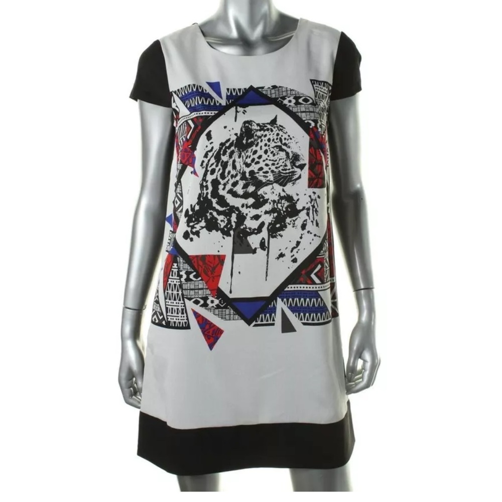 NWT Kensie Women's Printed Tiger Color blocked Shift Dress - Size Small